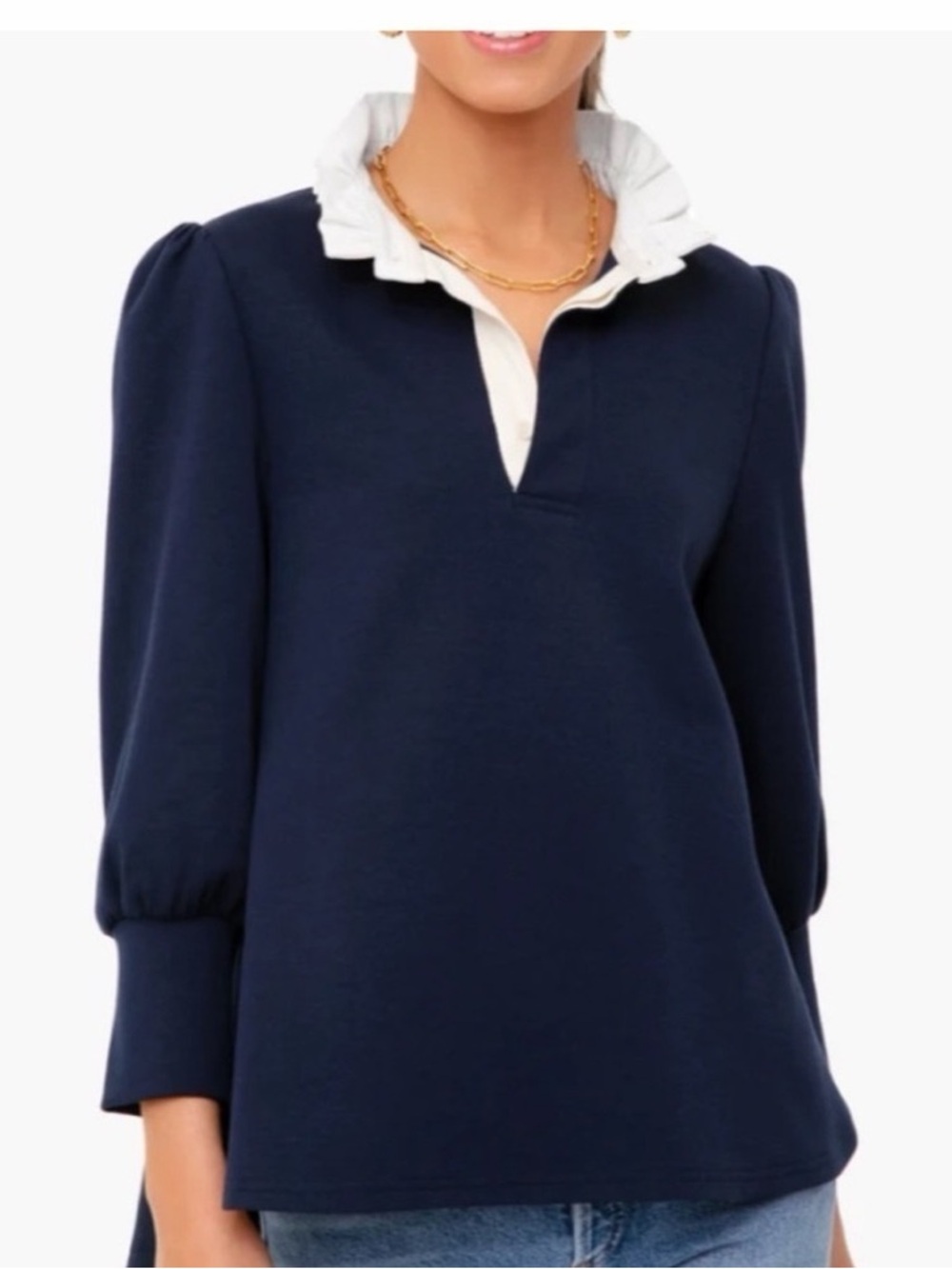 Tuckernuck Pomander Place Charlotte Blue Ruffle Collar Medium Top Sweatshirt